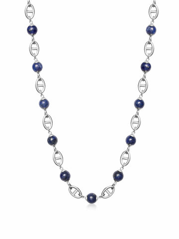 Nialaya Men's Necklace Men's Silver Mariner Chain with Blue Lapis Men's Silver Mariner Chain with Blue Lapis 20 Inches / 50.8 cm MNEC_403